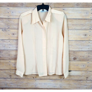 Vintage Impression Women Shirt Petite Medium Light Yellow Long Sleeve Button Up